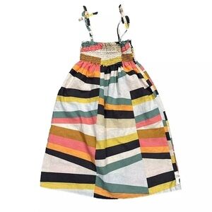 Tea Collection Smocked Sun Dress 4 Linen Blend Colorful Summer Bright Multicolor